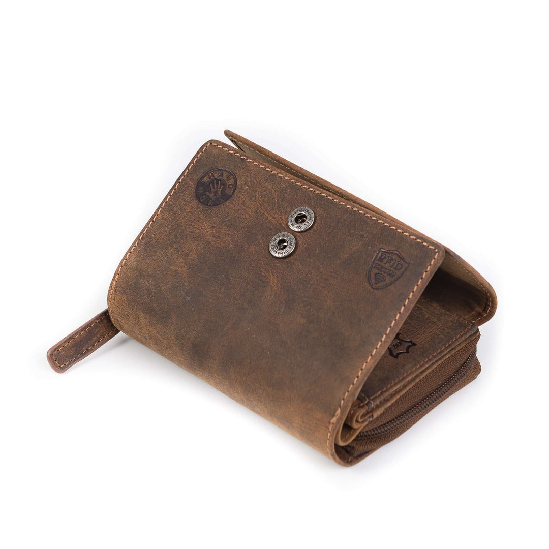 Bild: Kompakte Damen Geldbörse Rustikal Braun die Klappe