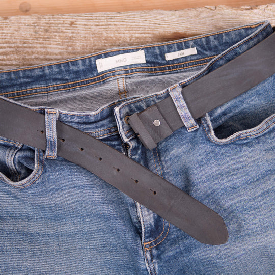 Ledergürtel ohne Schnalle Blau Glatt in den Hosenschlaufen