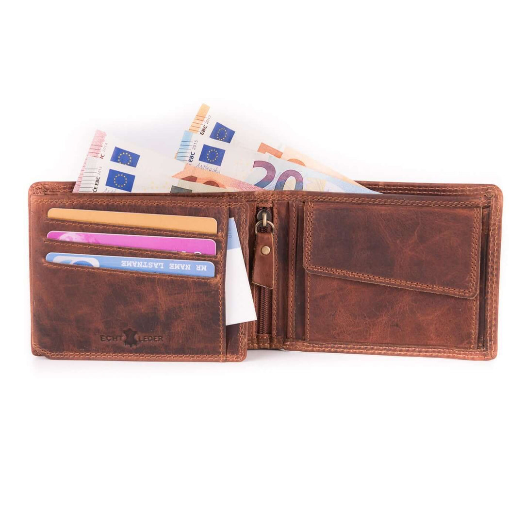 Bild: Geldbörse Retro quer slim mit Karten und Scheinen